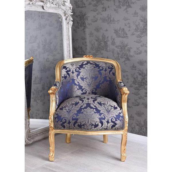 BERGERE EN CONFESSIONAL BAROCK SESSEL BLAU BLUMEN