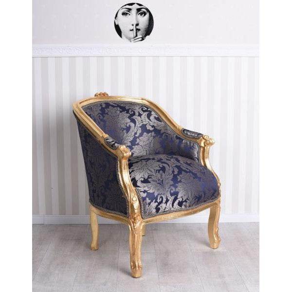 BERGERE EN CONFESSIONAL BAROCK SESSEL BLAU BLUMEN