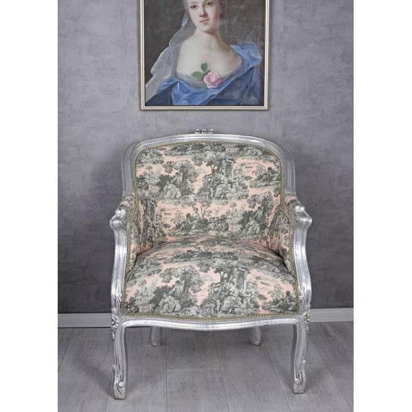 BERGERE EN CONFESSIONAL BAROCK SESSEL SILBER ROCOCO ROSA