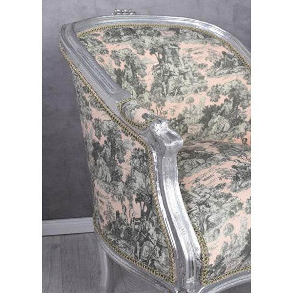 BERGERE EN CONFESSIONAL BAROCK SESSEL SILBER ROCOCO ROSA