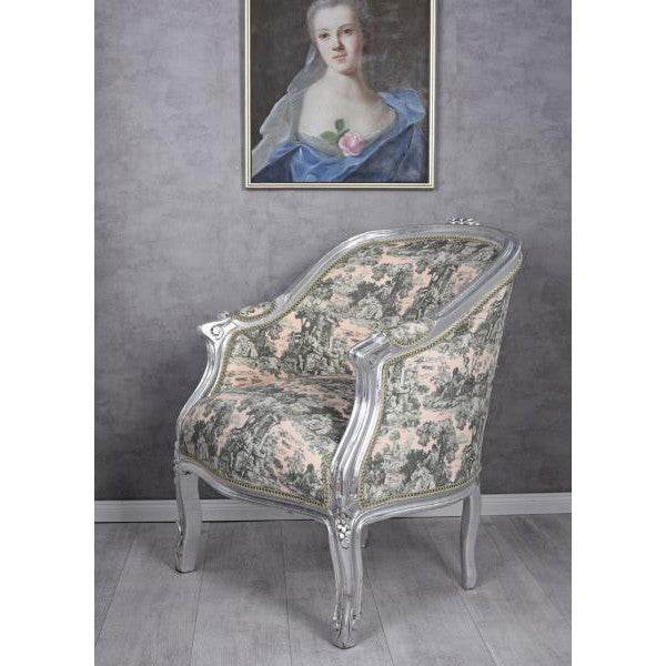 BERGERE EN CONFESSIONAL BAROCK SESSEL SILBER ROCOCO ROSA