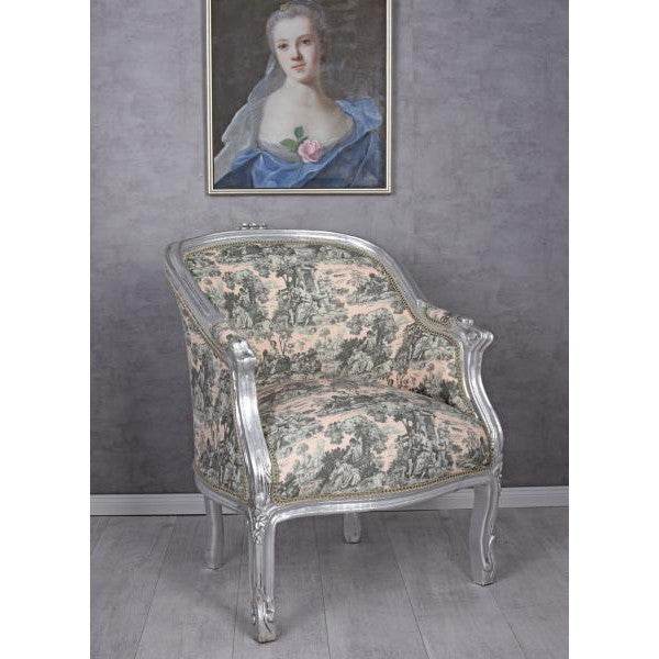 BERGERE EN CONFESSIONAL BAROCK SESSEL SILBER ROCOCO ROSA