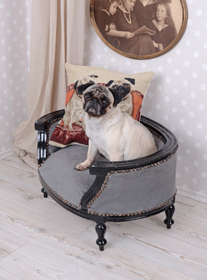 KÖNIGLICHES HUNDEBETT HUNDESOFA BAROCKSTIL MOPS BULLY SCHWARZ GRAU
