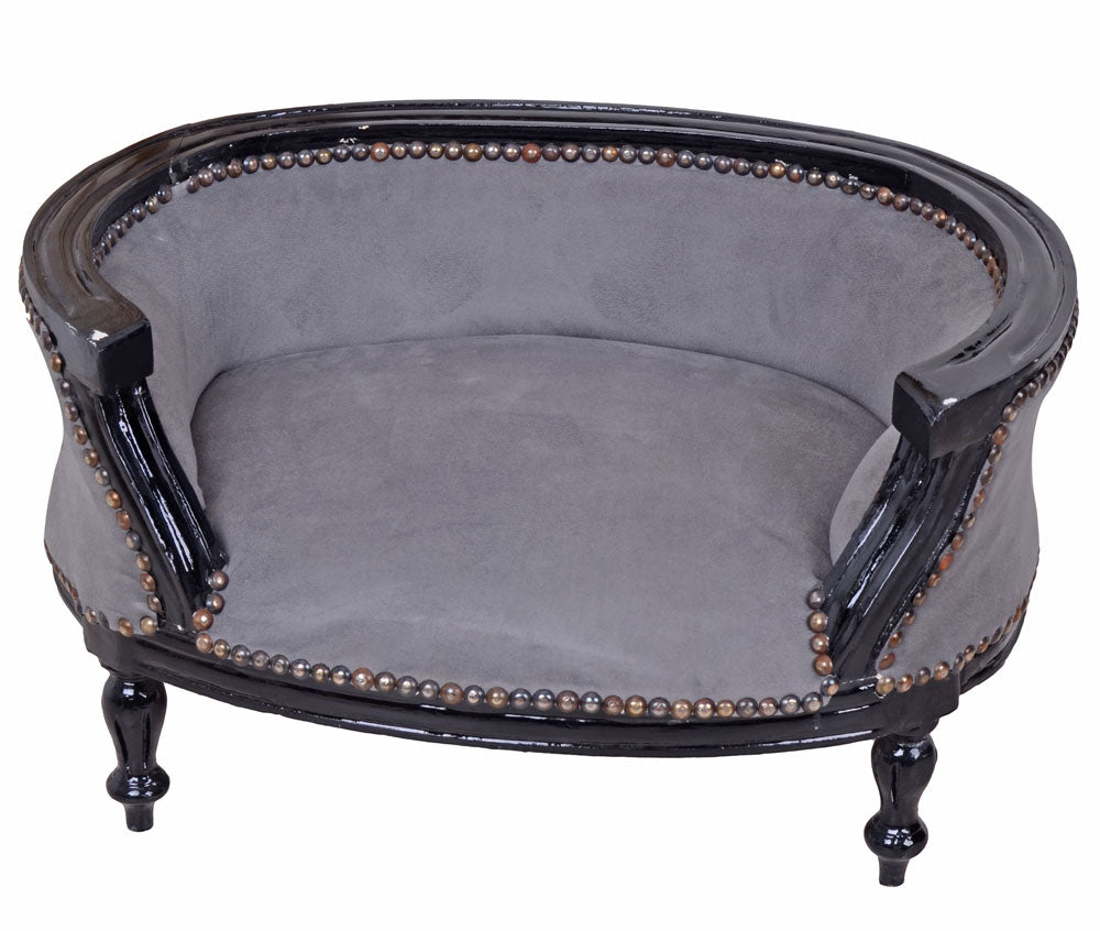 KÖNIGLICHES HUNDEBETT HUNDESOFA BAROCKSTIL MOPS BULLY SCHWARZ GRAU