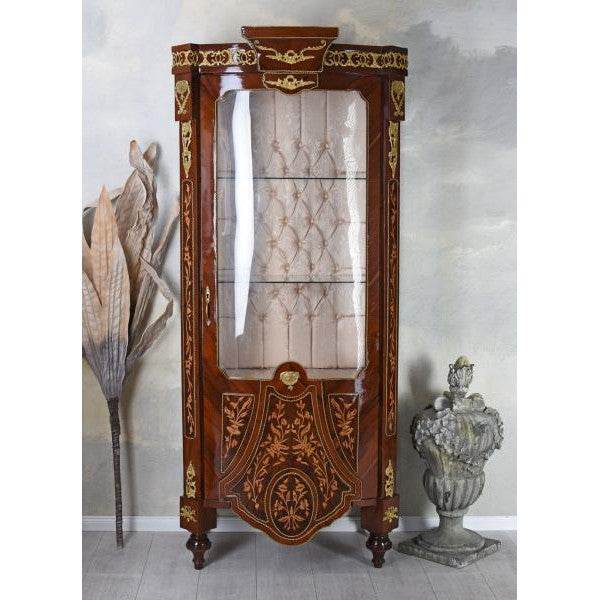XXL VITRINE BAROCK VITRINENSCHRANK ANTIK INTARSIEN SCHRANK GLASVITRINE 190CM