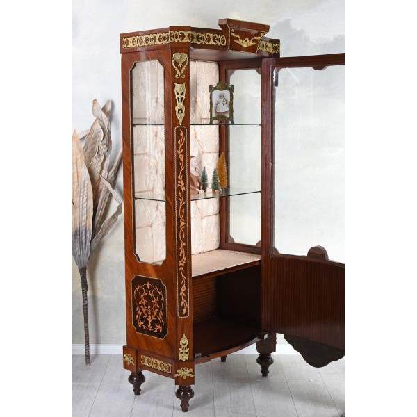 XXL VITRINE BAROCK VITRINENSCHRANK ANTIK INTARSIEN SCHRANK GLASVITRINE 190CM