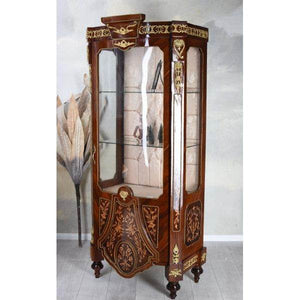 XXL VITRINE BAROCK VITRINENSCHRANK ANTIK INTARSIEN SCHRANK GLASVITRINE 190CM