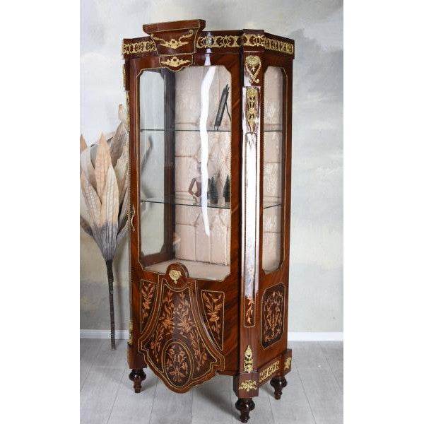 XXL VITRINE BAROCK VITRINENSCHRANK ANTIK INTARSIEN SCHRANK GLASVITRINE 190CM