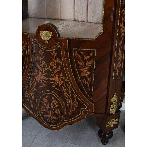 XXL VITRINE BAROCK VITRINENSCHRANK ANTIK INTARSIEN SCHRANK GLASVITRINE 190CM
