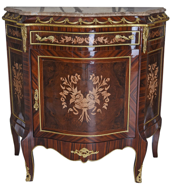 BAROCKSCHRANK HOLZSCHRANK MIT MARMORPLATTE INTARSIEN KOMMODE NACHTKOMMODE