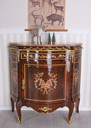 BAROCKSCHRANK HOLZSCHRANK MIT MARMORPLATTE INTARSIEN KOMMODE NACHTKOMMODE