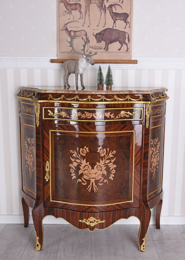 BAROCKSCHRANK HOLZSCHRANK MIT MARMORPLATTE INTARSIEN KOMMODE NACHTKOMMODE