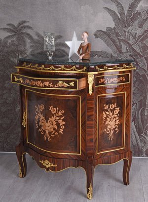 BAROCKSCHRANK HOLZSCHRANK MIT MARMORPLATTE INTARSIEN KOMMODE NACHTKOMMODE