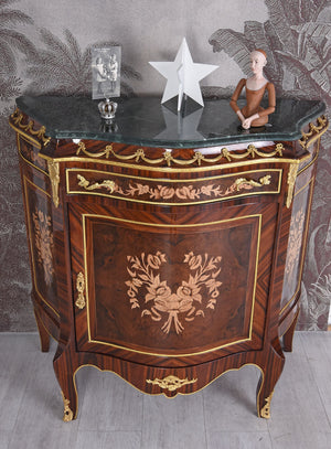 BAROCKSCHRANK HOLZSCHRANK MIT MARMORPLATTE INTARSIEN KOMMODE NACHTKOMMODE