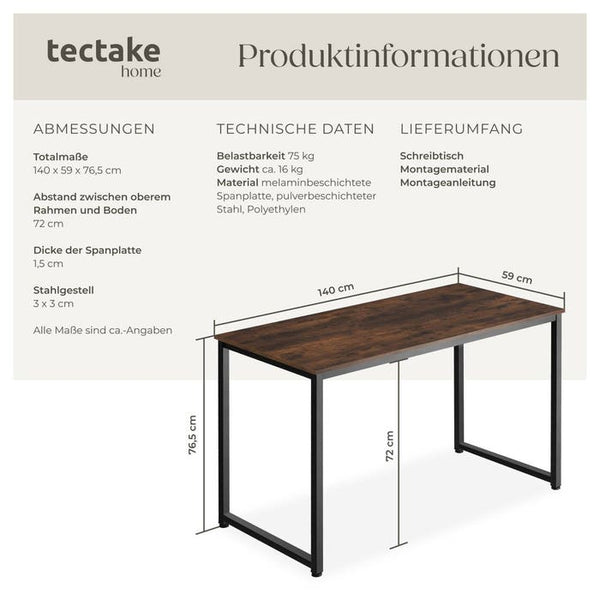 Schreibtisch Flint Industrial Holz dunkel, rustikal 140 cm