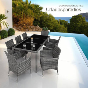 Rattan Sitzgruppe 8+1 mit Schutzhülle grau-meliert/grau