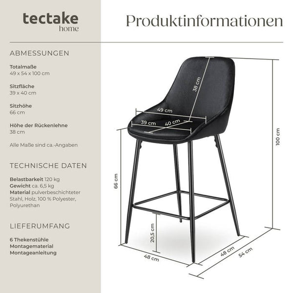 Thekenstuhl Siera Samtoptik schwarz/schwarz 6er Set