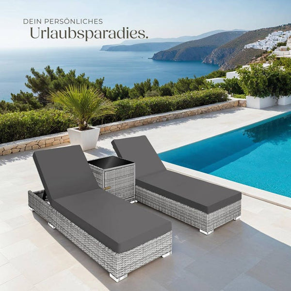2er Set Aluminium Rattan Sonnenliegen hellgrau