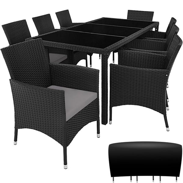 Rattan Sitzgruppe 8+1 mit Schutzhülle schwarz/grau