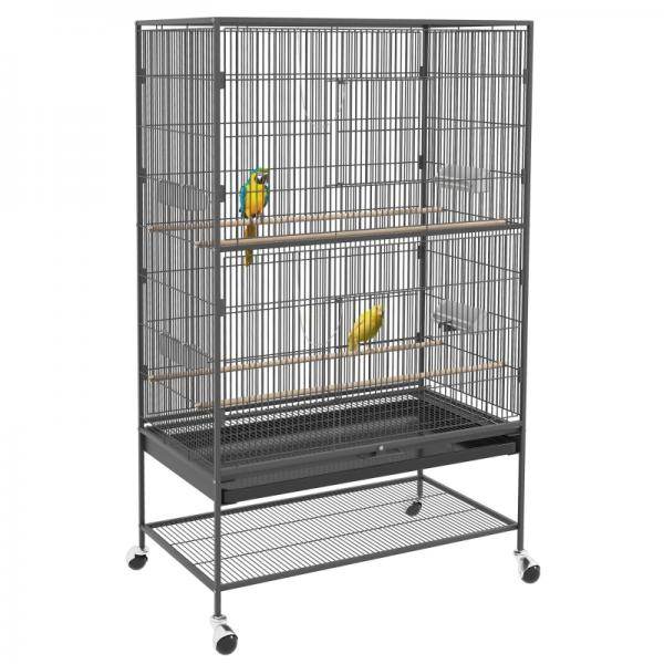 Vogelkäfig inklusive Sitzstangen, Vogelspielzeug, herausnehmbare Bodenwanne, 1 Ablage, Grau