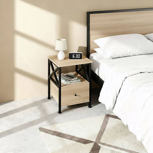 Nachttisch Falkirk Industrial Holz hell, Eiche Sonoma