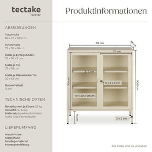 Metallvitrine Baker mit Glastüren creme