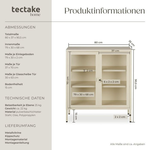 Metallvitrine Baker mit Glastüren creme