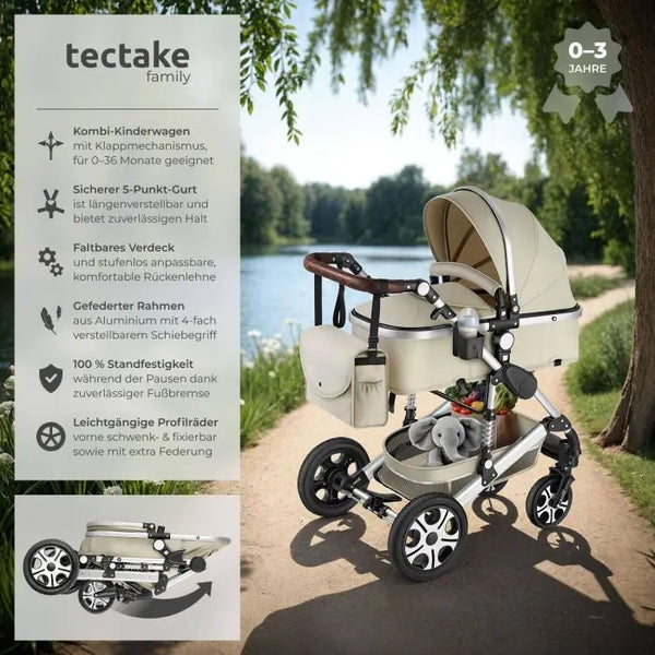 Kombi-Kinderwagen Mats klappbar mit 5-Punkt-Gurt grau/beige