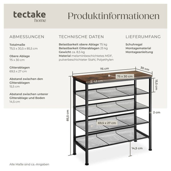 Schuhregal Bournemouth Industrial Holz dunkel, rustikal