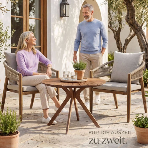 3-teiliges Gartenset Tisch und 2 Stühle Akazienholz Sand
