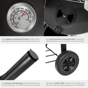 Holzkohlegrill mit Deckel und Thermometer