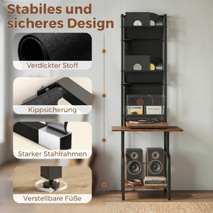 CD-Regal mit Stofftaschen und Tischplatte in Holzoptik