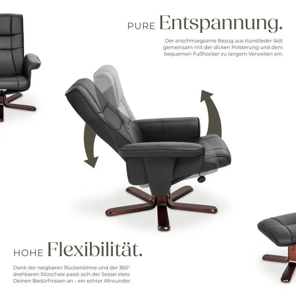 Fernsehsessel mit Hocker drehbar Kunstleder schwarz/braun