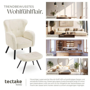 Sessel mit Hocker Vänersborg Bouclé creme/schwarz