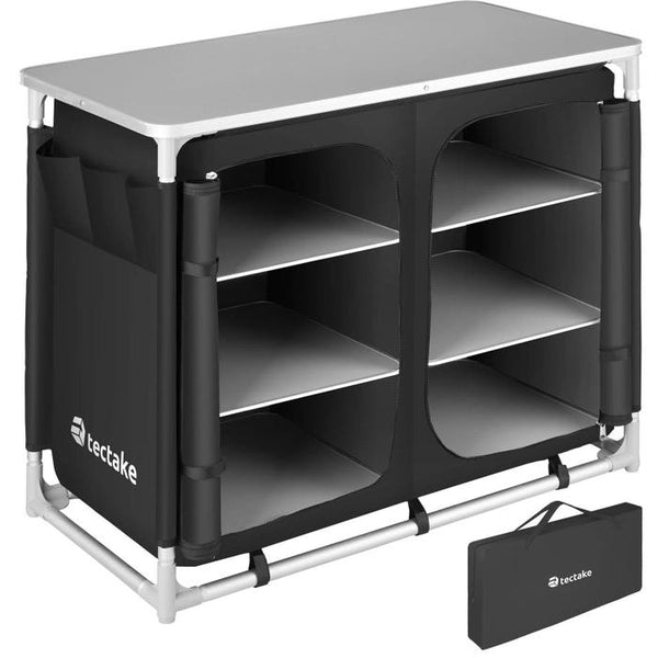 Campingschrank Deluxe mit Aluminiumgestell und 6 Fächern schwarz