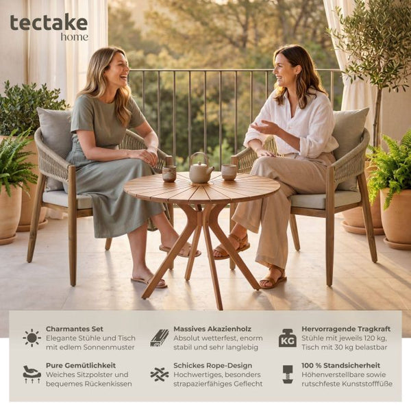 3-teiliges Gartenset Tisch und 2 Stühle Akazienholz Sand