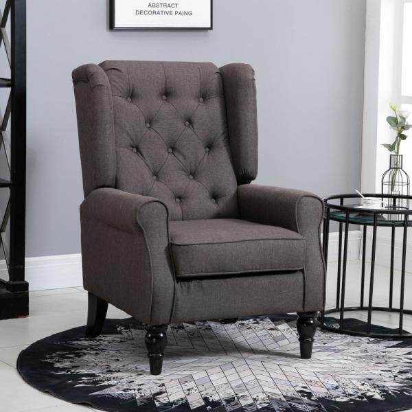 Einzelsessel Relaxsessel Ohrensessel Einzelstuhl Akzentsessel mit Tufting Holzfüsse Polyester Braun