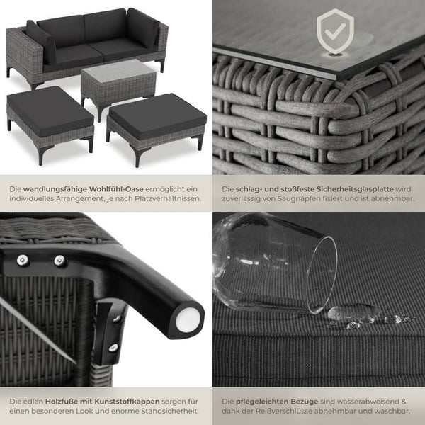 Rattan Lounge mit Aluminiumgestell Bellaria grau