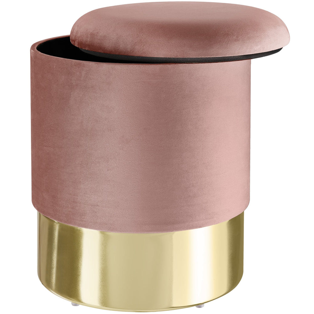 Sgabello imbottito Sarina in velluto, portata 300 kg, con vano contenitore - rosa