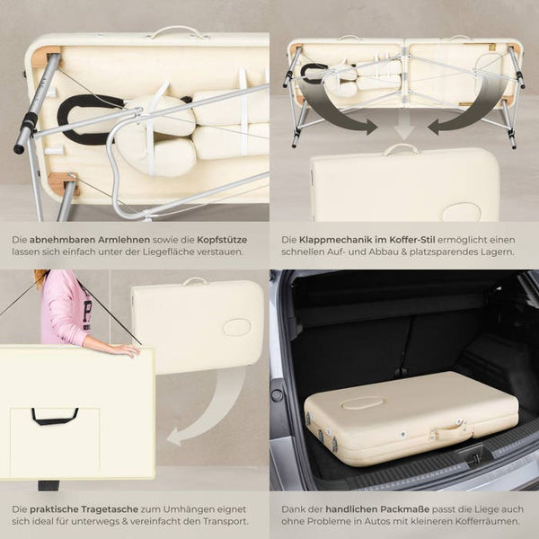 3 Zonen Massageliege mit 5cm Polsterung und Aluminiumgestell beige