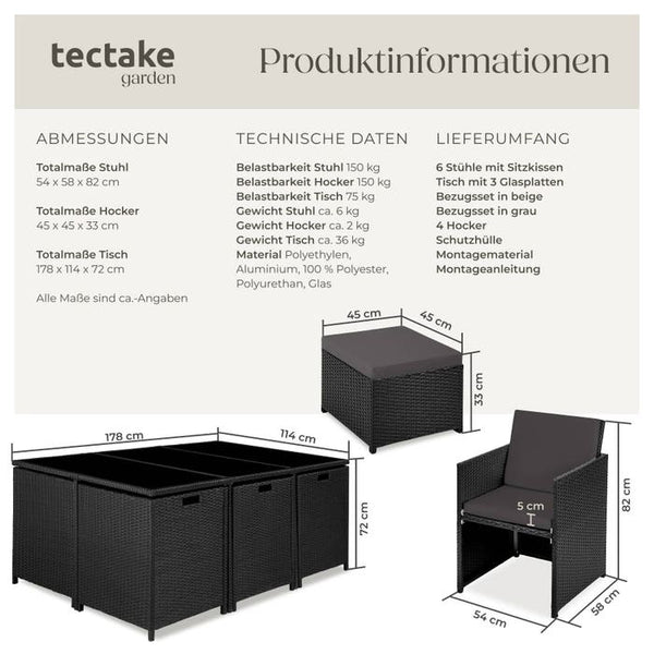 Aluminium Rattan Sitzgruppe New York 6+4+1, schwarz