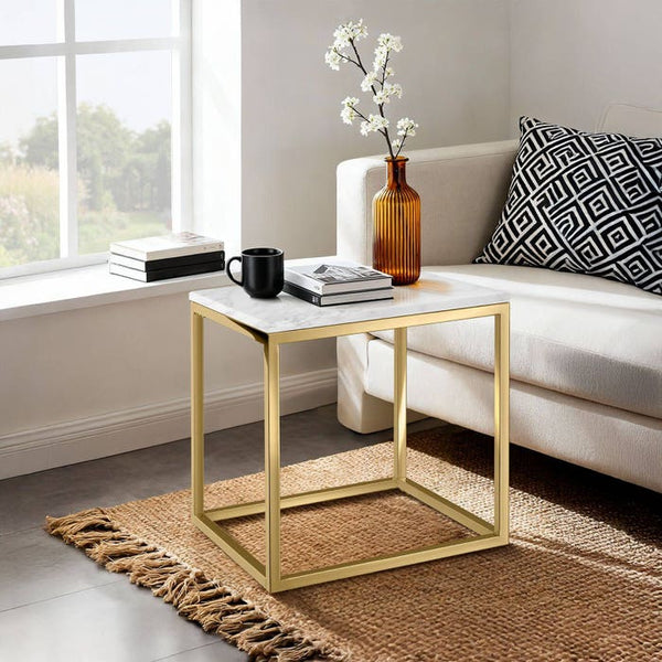 Marmor-Beistelltisch Alysia gold/weiss