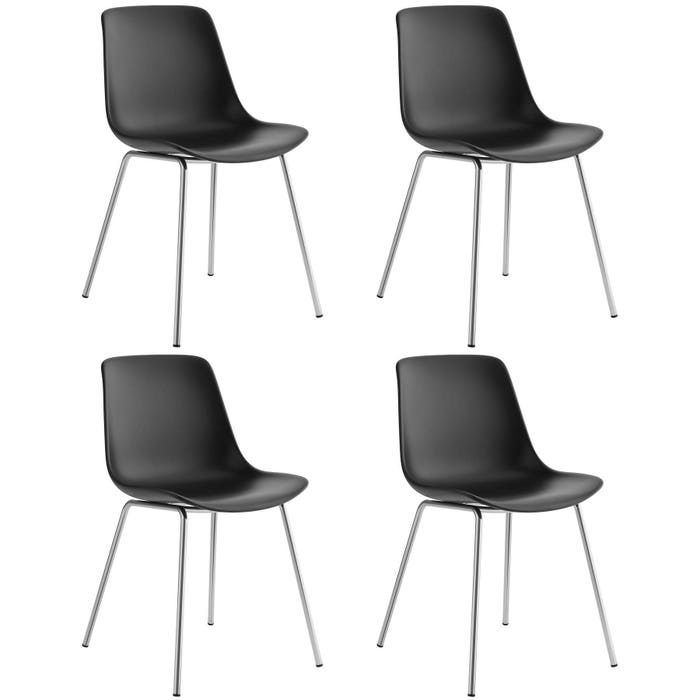 Chaise Mave en plastique, noir/chrome, lot de 4