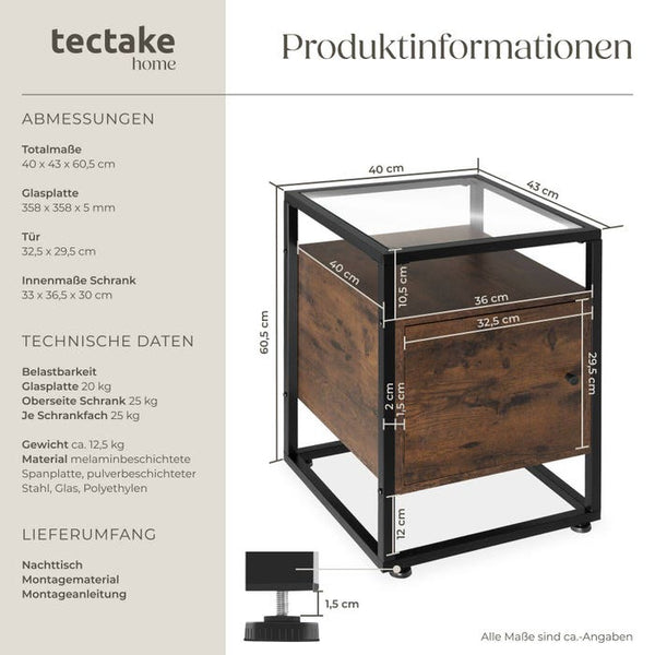 Nachttisch Dudley 40x43x60,5cm Industrial dunkelbraun