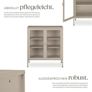 Metallvitrine Baker mit Glastüren taupe