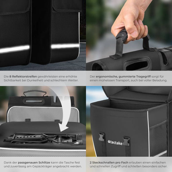 Fahrradtasche mit Gepäckträger-Befestigung und Reflektorstreifen