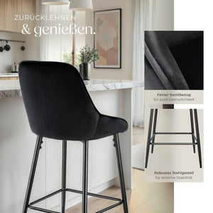 Thekenstuhl Siera Samtoptik schwarz/schwarz 4er Set