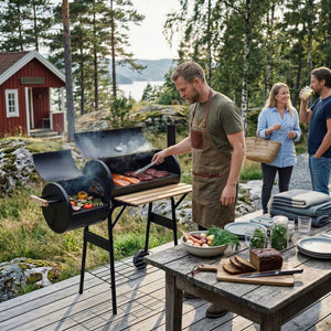 Holzkohlegrill Smoker 2in1 mit Thermometer schwarz