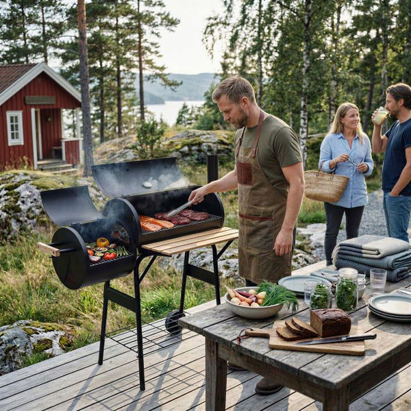 Holzkohlegrill Smoker 2in1 mit Thermometer schwarz