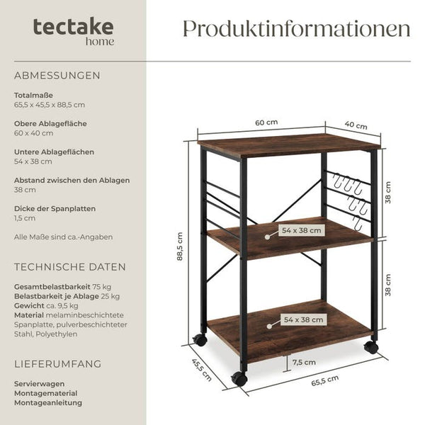 Servierwagen Rugby 65,5x45,5x88,5cm Industrial dunkelbraun